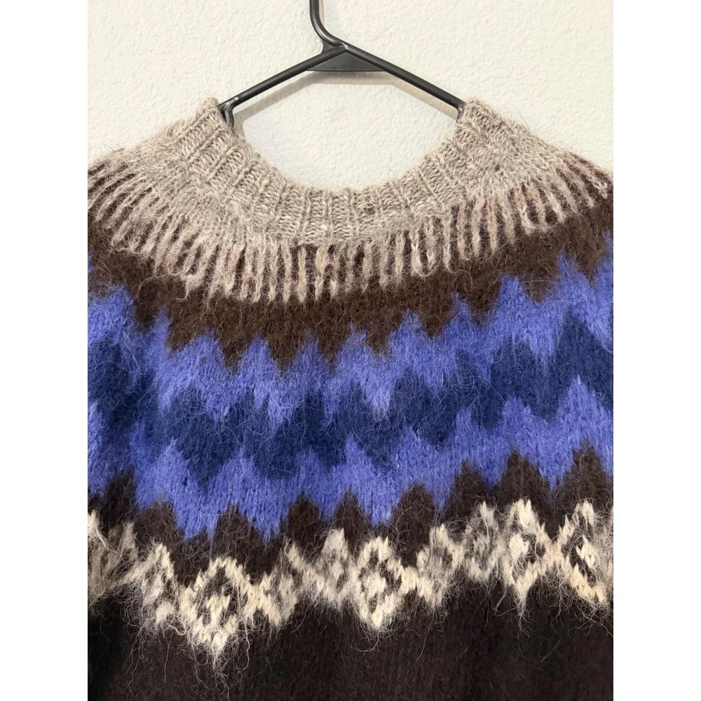 Vintage 90s Rev Wear 100% Alpaca Wool Fair Isle Sweater M Men Brown Blue Bolivia